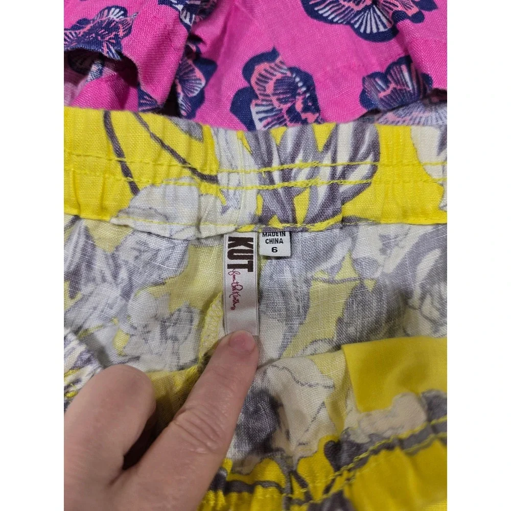 Kut‎ from the Kloth Womens Linen Floral Shorts Bundle Yellow Pink Size 6
